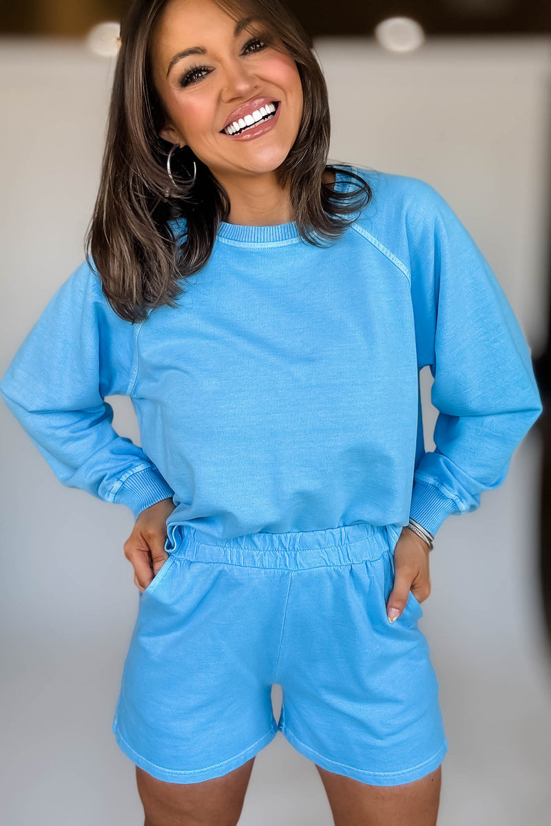 French Terry Deep Sky Pigment Dye And Enzyme Wash Shorts