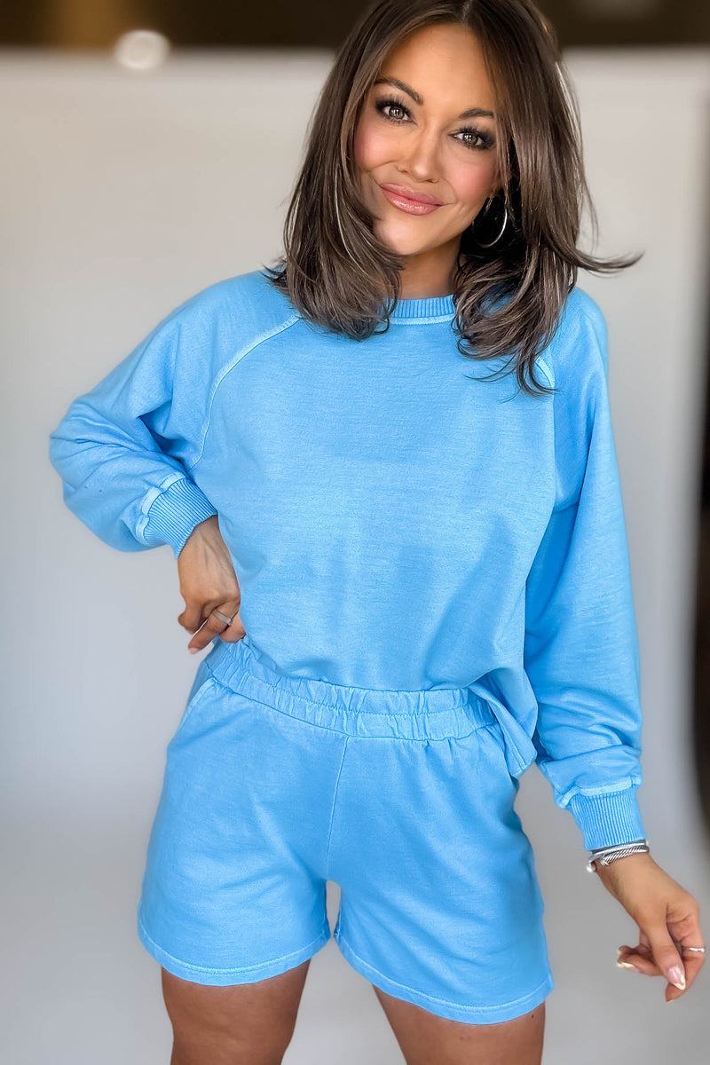 French Terry Deep Sky Pigment Dye And Enzyme Wash Top