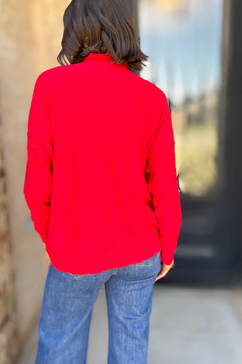 Viscose Ruby Mock Neck Exposed Seam Sweater