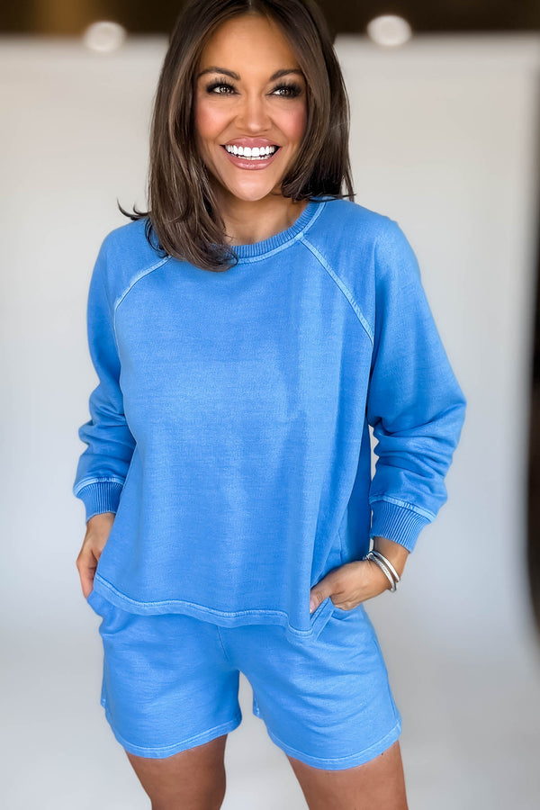 French Terry Classic Blue Pigment Dye And Enzyme Wash Top