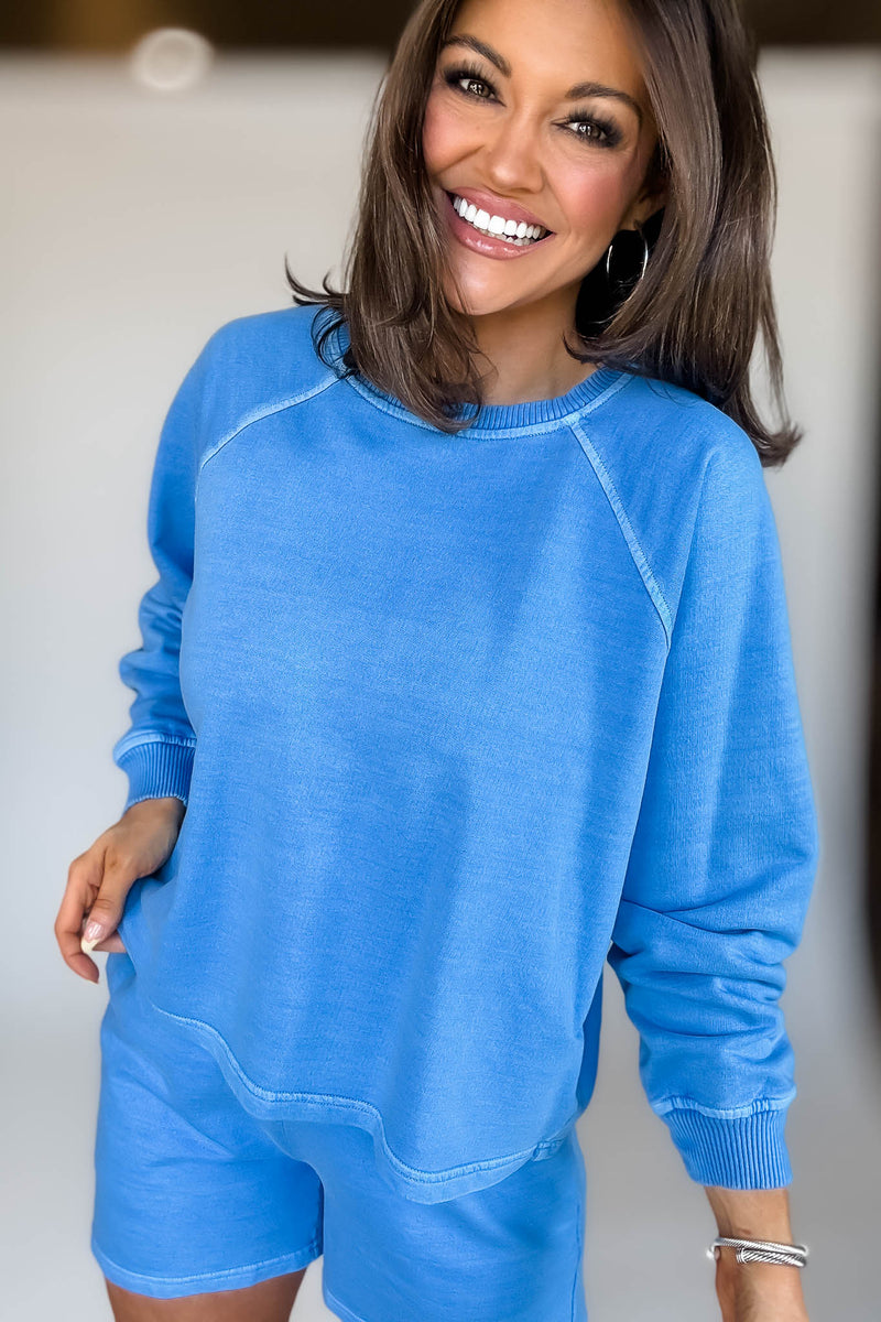French Terry Classic Blue Pigment Dye And Enzyme Wash Top