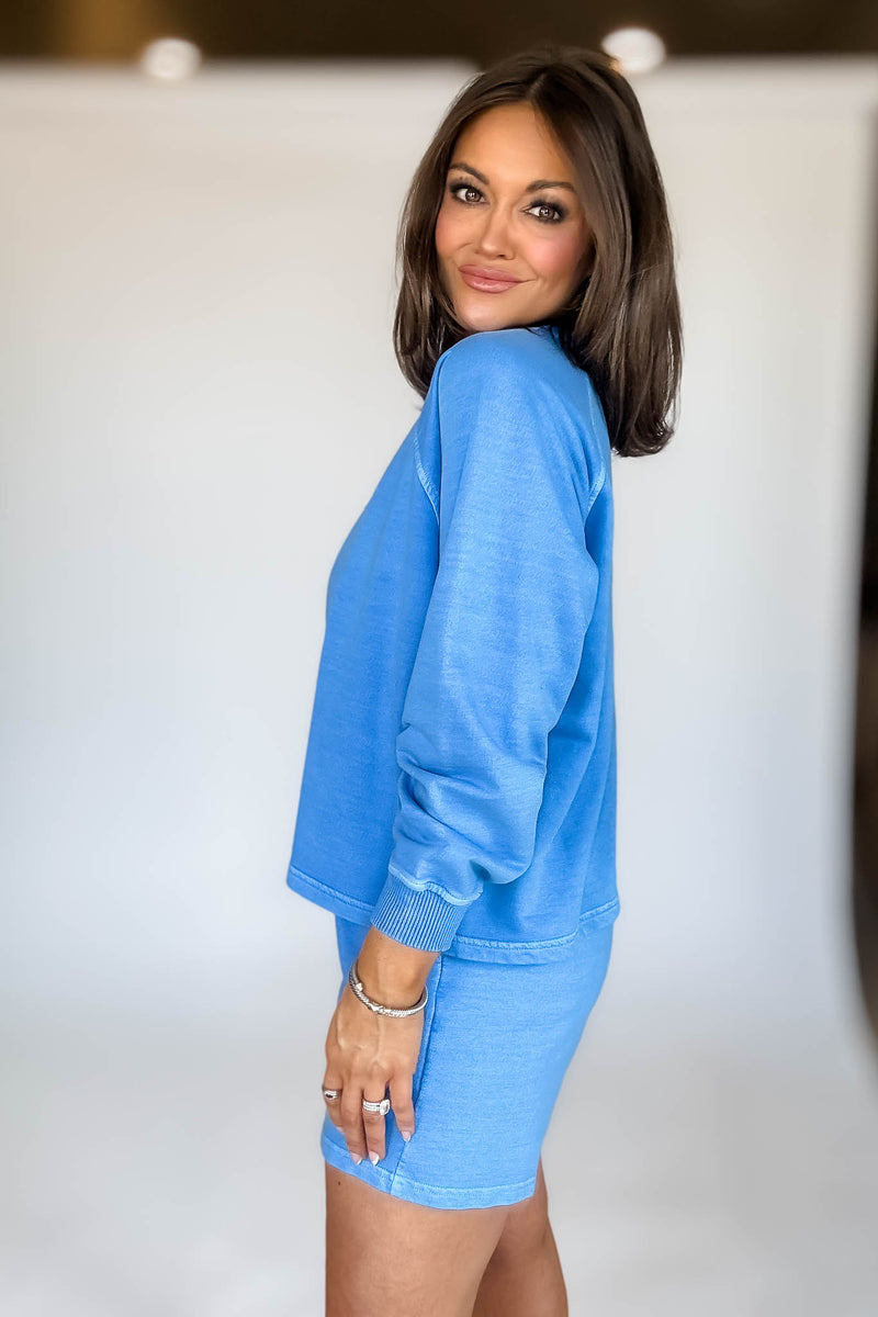 French Terry Classic Blue Pigment Dye And Enzyme Wash Top