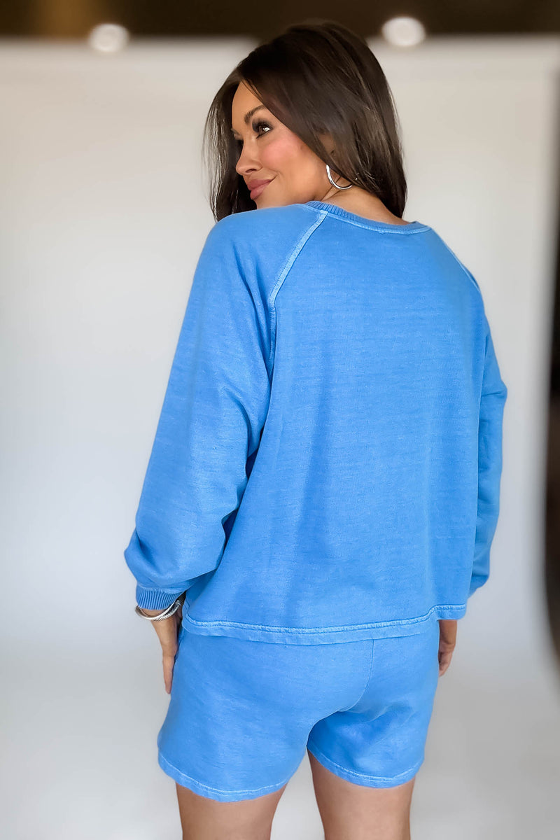 French Terry Classic Blue Pigment Dye And Enzyme Wash Top