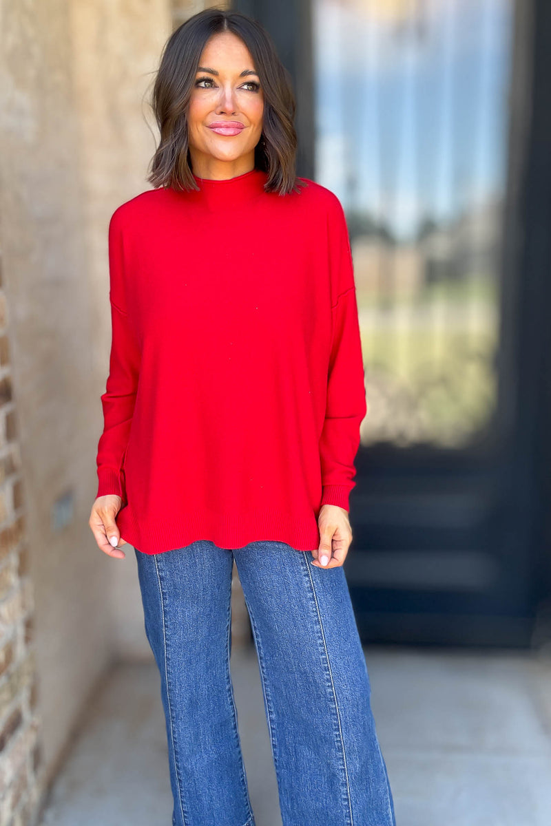Viscose Ruby Mock Neck Exposed Seam Sweater