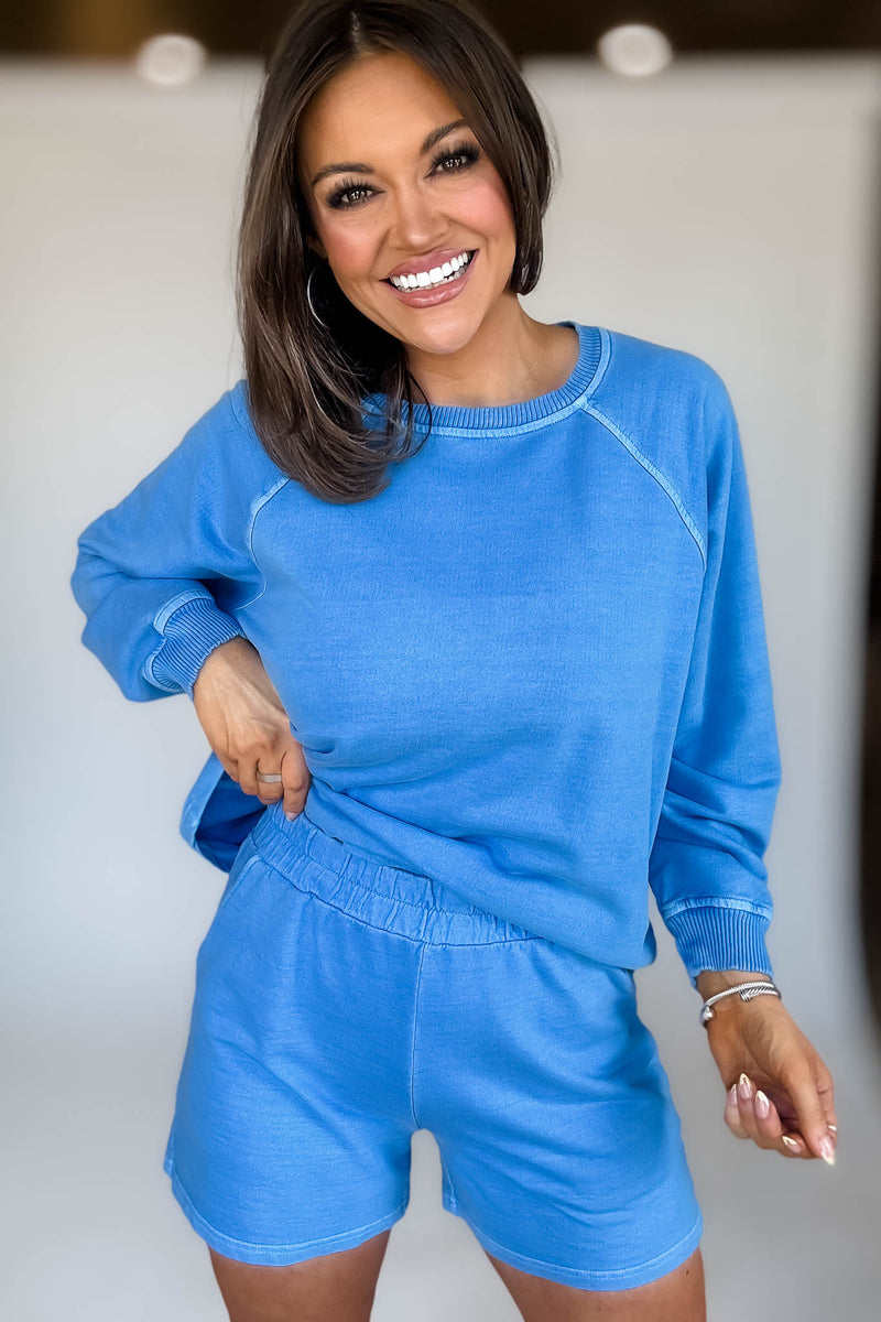 French Terry Classic Blue Pigment Dye And Enzyme Wash Top