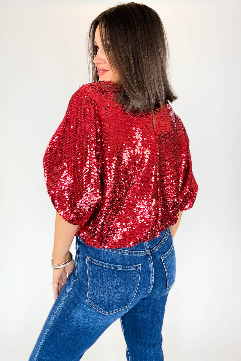 Red Cap Sleeve Sequin Top