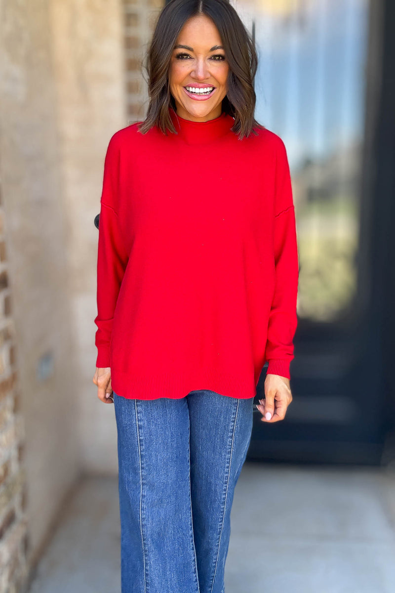 Viscose Ruby Mock Neck Exposed Seam Sweater