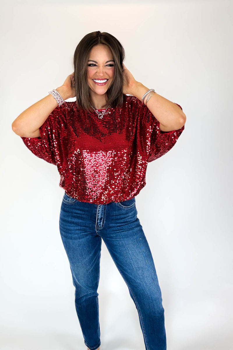 Red Cap Sleeve Sequin Top