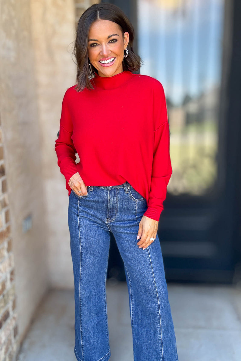Viscose Ruby Mock Neck Exposed Seam Sweater