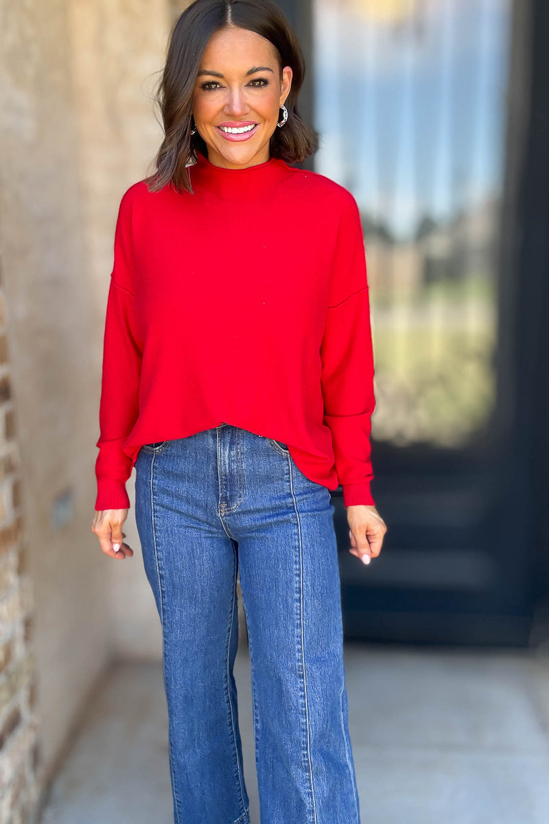 Viscose Ruby Mock Neck Exposed Seam Sweater