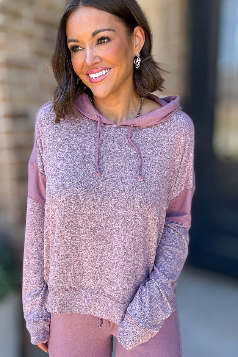 Cozy Contrast Dark Plum Brushed Hacci Top