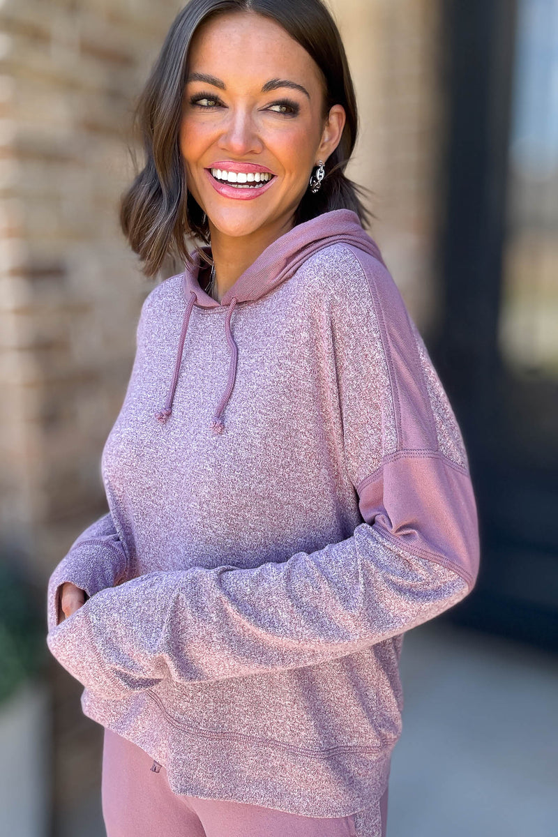 Cozy Contrast Dark Plum Brushed Hacci Top