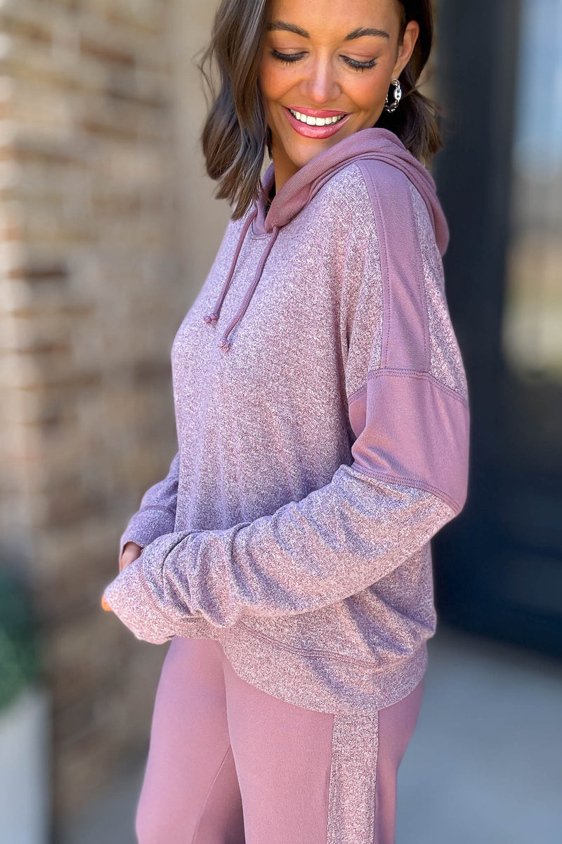 Cozy Contrast Dark Plum Brushed Hacci Top