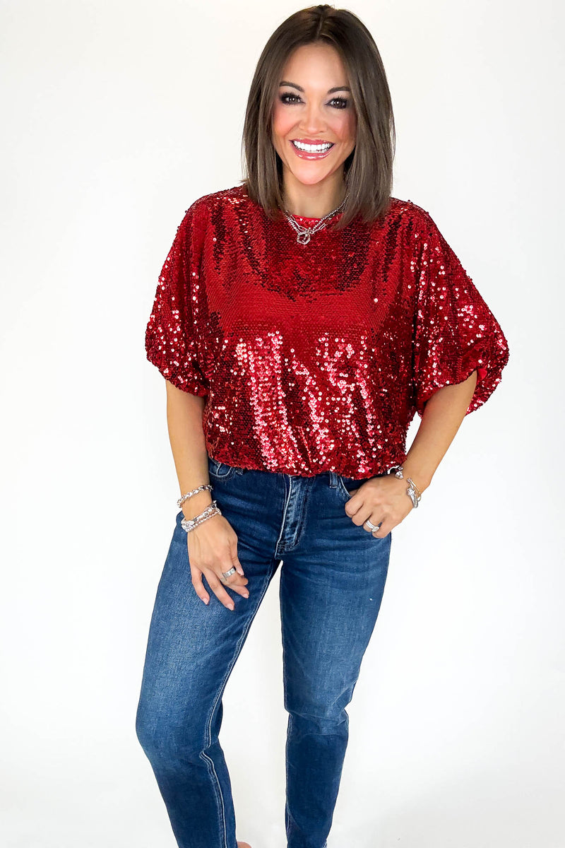 Red Cap Sleeve Sequin Top
