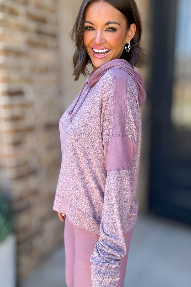 Cozy Contrast Dark Plum Brushed Hacci Top