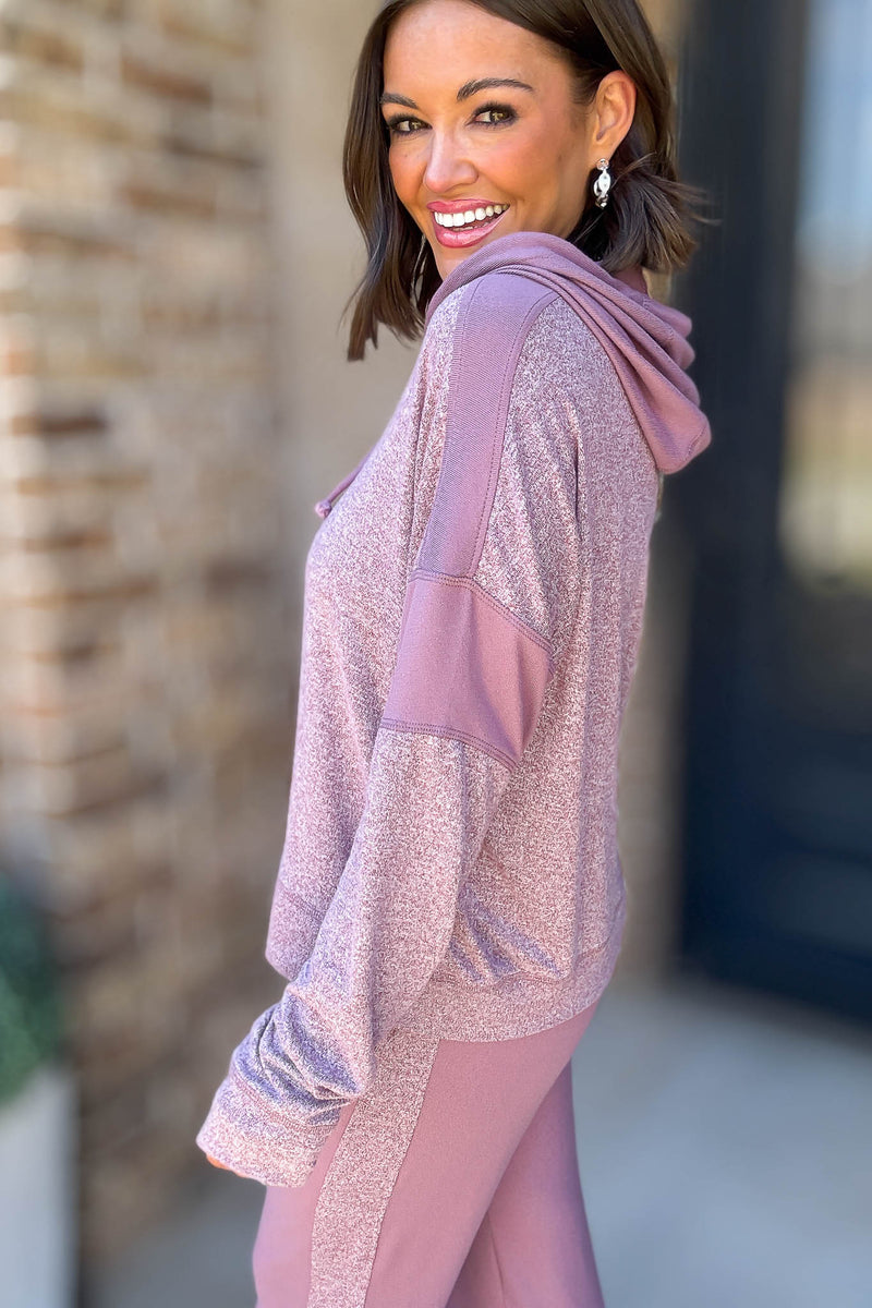 Cozy Contrast Dark Plum Brushed Hacci Top