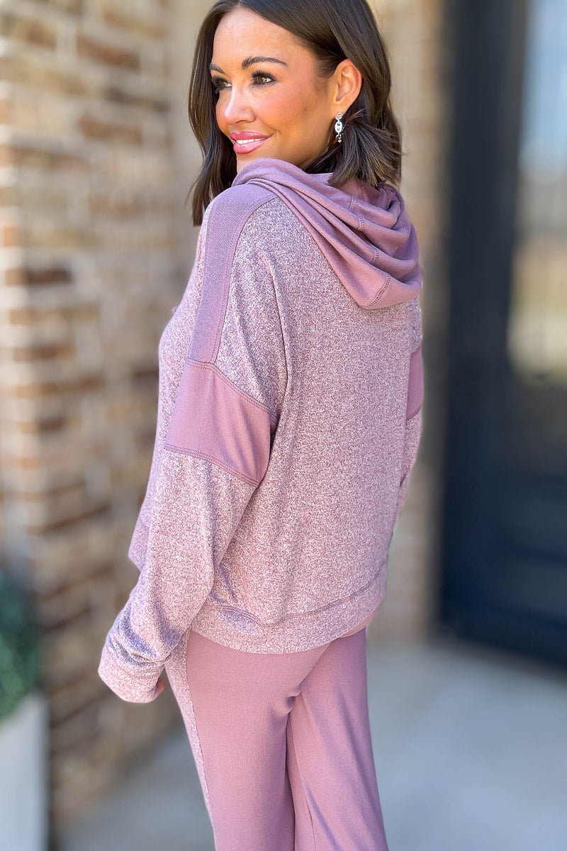Cozy Contrast Dark Plum Brushed Hacci Top