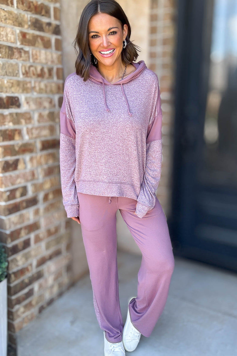 Cozy Contrast Dark Plum Brushed Hacci Top