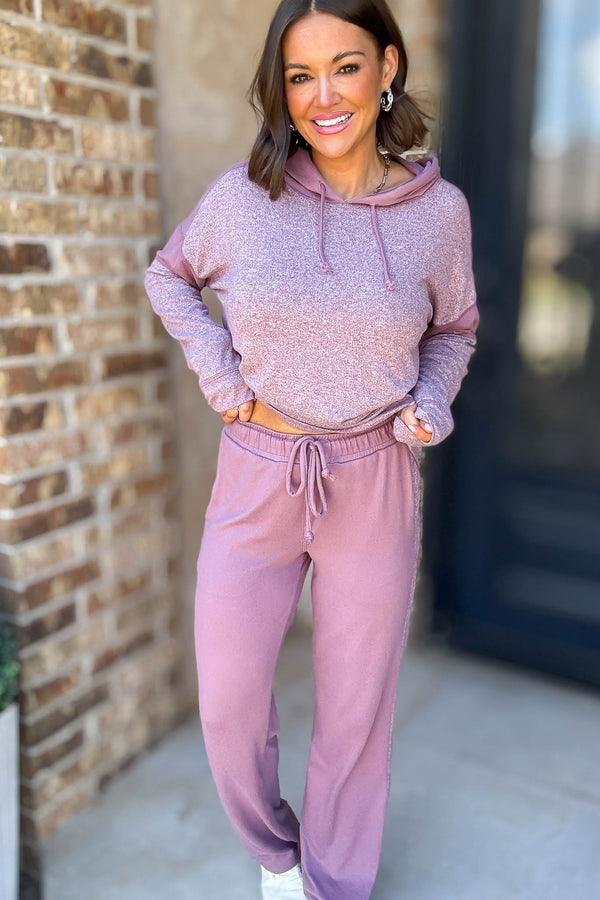 Cozy Contrast Dark Plum Brushed Hacci Pants