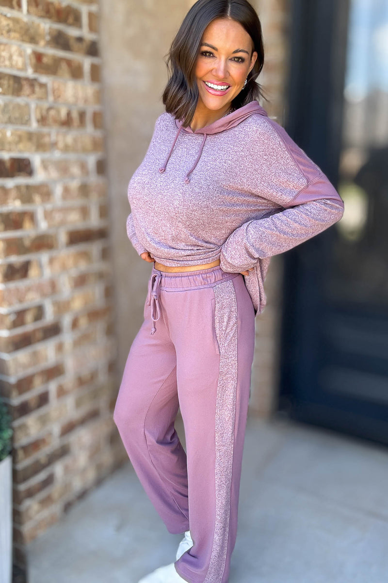 Cozy Contrast Dark Plum Brushed Hacci Pants