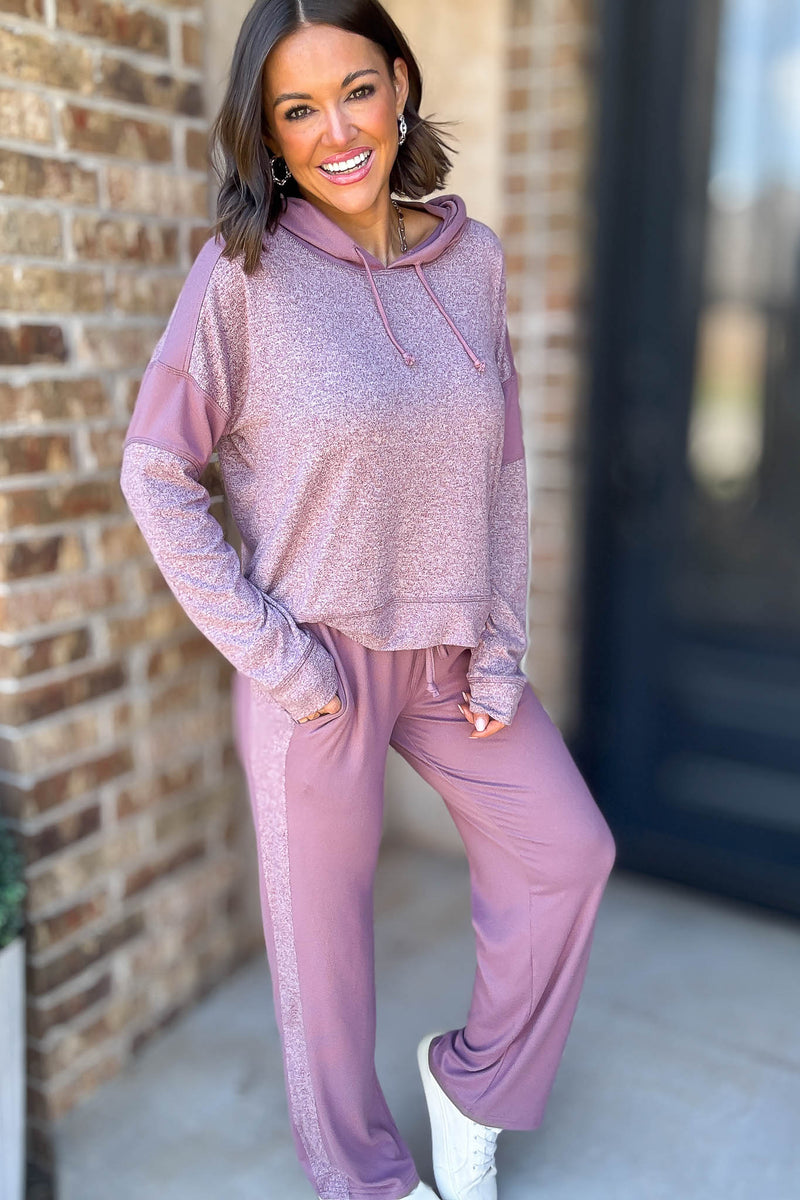 Cozy Contrast Dark Plum Brushed Hacci Top