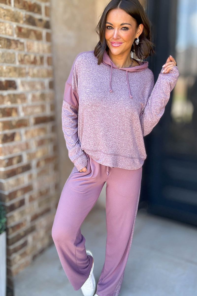 Cozy Contrast Dark Plum Brushed Hacci Pants