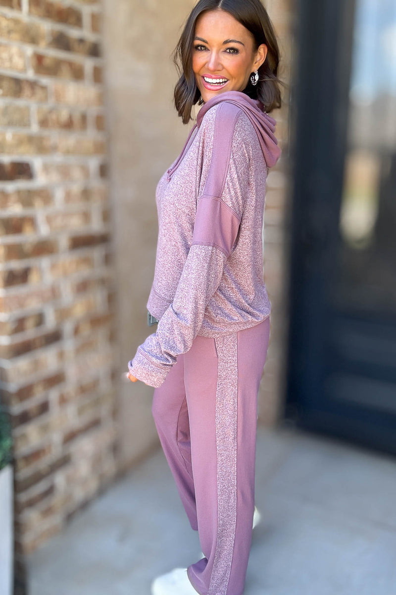 Cozy Contrast Dark Plum Brushed Hacci Pants
