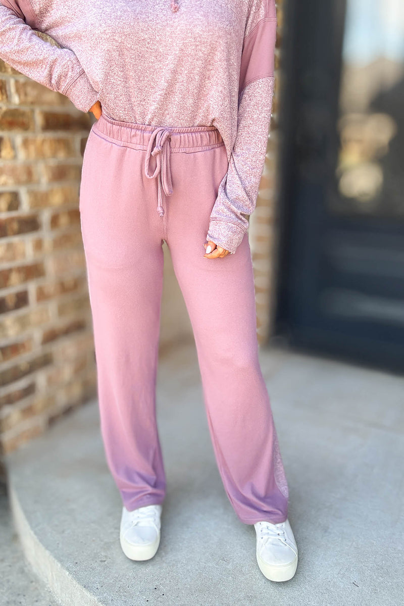 Cozy Contrast Dark Plum Brushed Hacci Pants