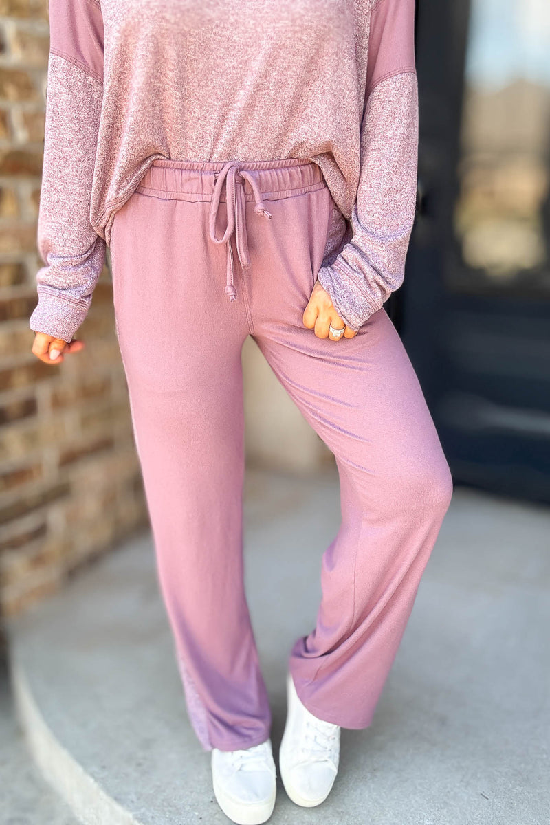 Cozy Contrast Dark Plum Brushed Hacci Pants