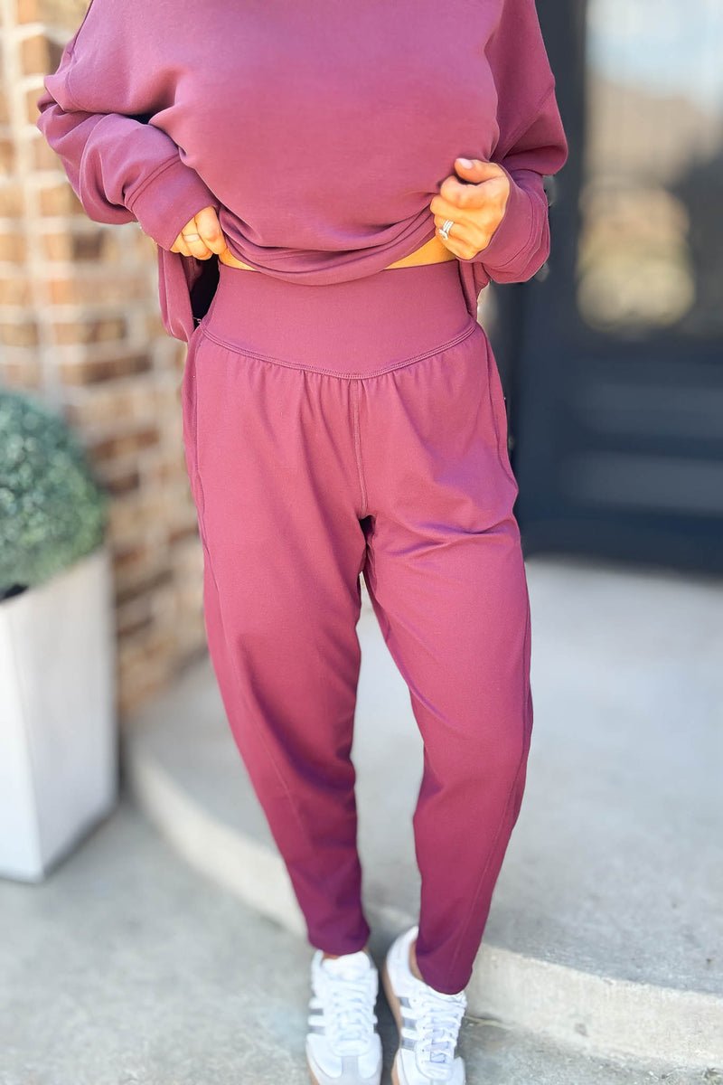 Mono B Venice Dark Plum Flow Barrel Active Pants
