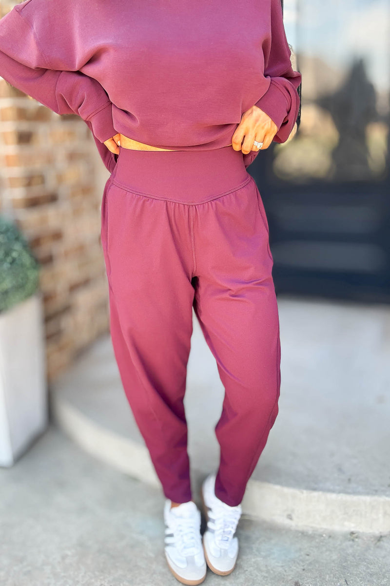 Mono B Venice Dark Plum Flow Barrel Active Pants