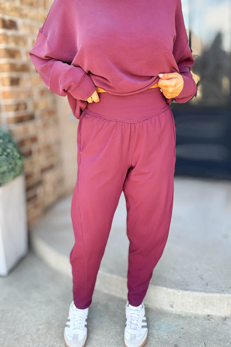 Mono B Venice Dark Plum Flow Barrel Active Pants
