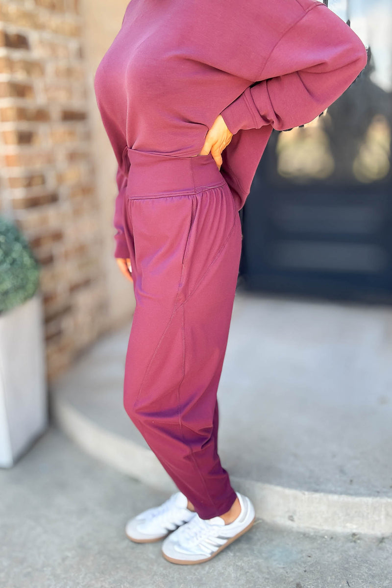 Mono B Venice Dark Plum Flow Barrel Active Pants