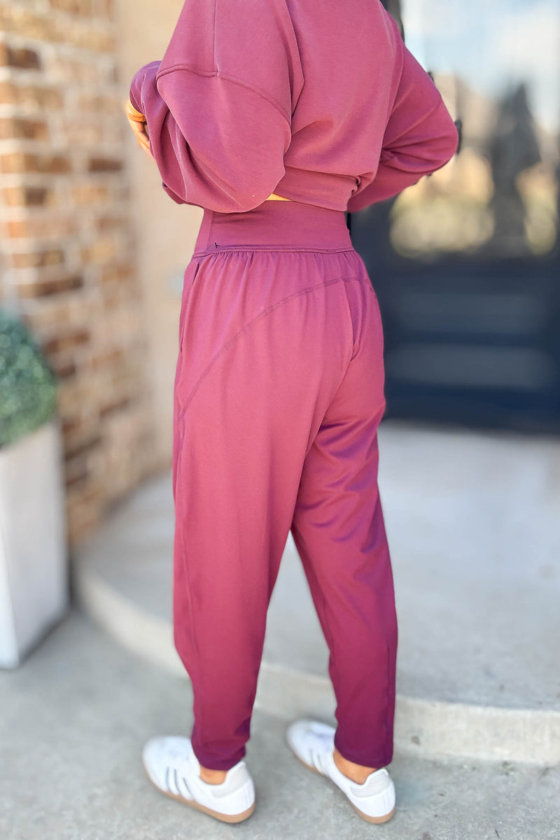 Mono B Venice Dark Plum Flow Barrel Active Pants