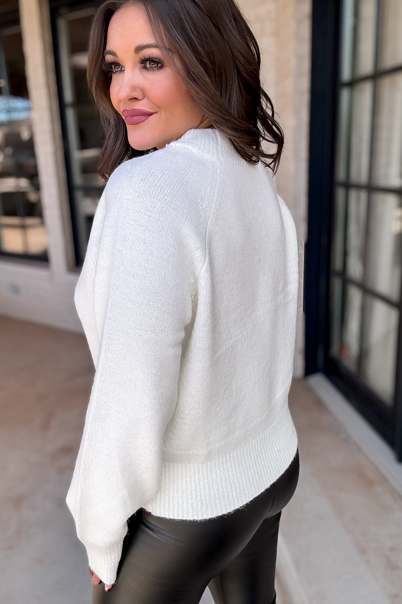 High Neck Raglan Sleeve Cream Sweater