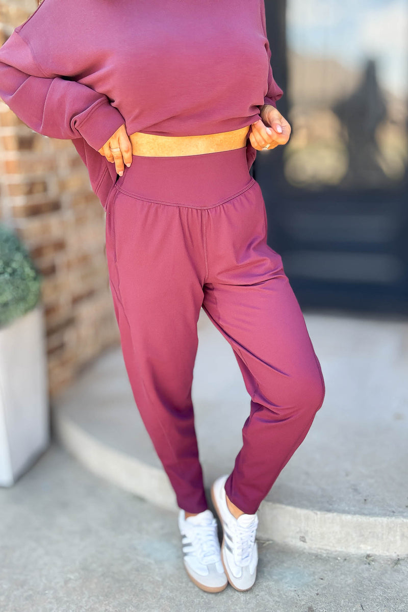 Mono B Venice Dark Plum Flow Barrel Active Pants