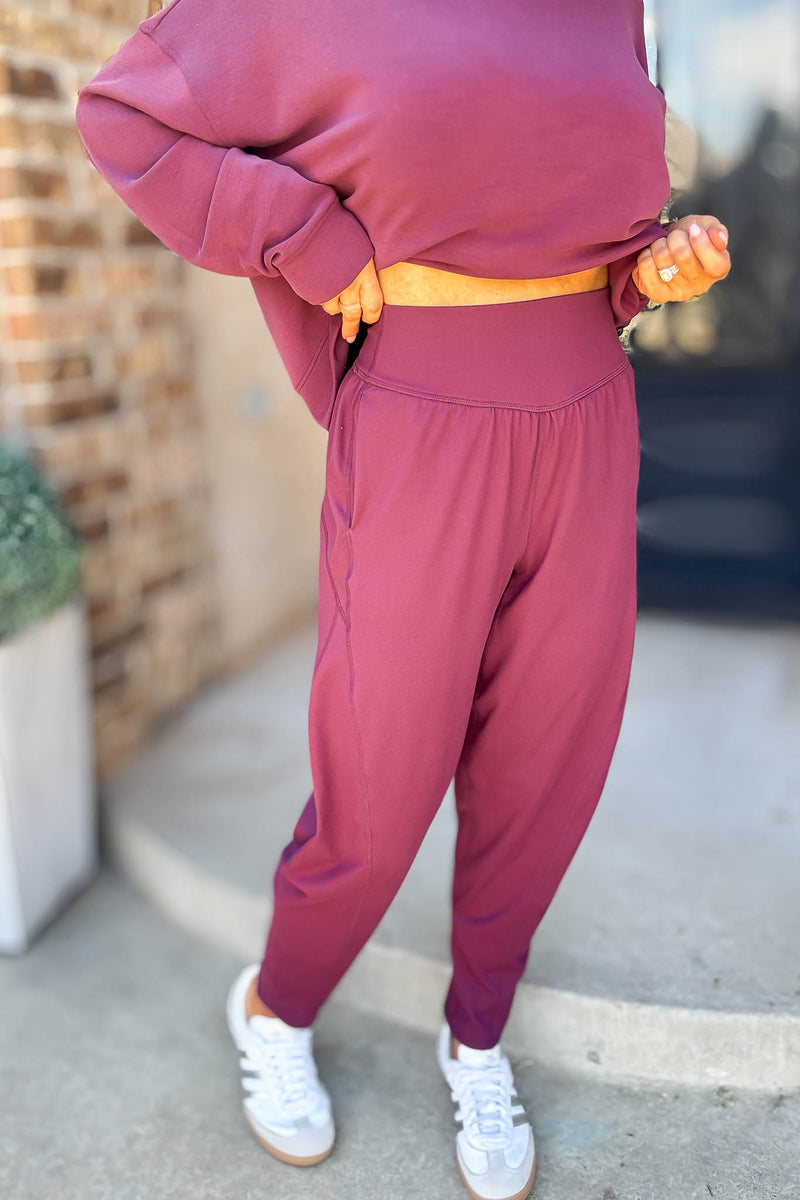 Mono B Venice Dark Plum Flow Barrel Active Pants