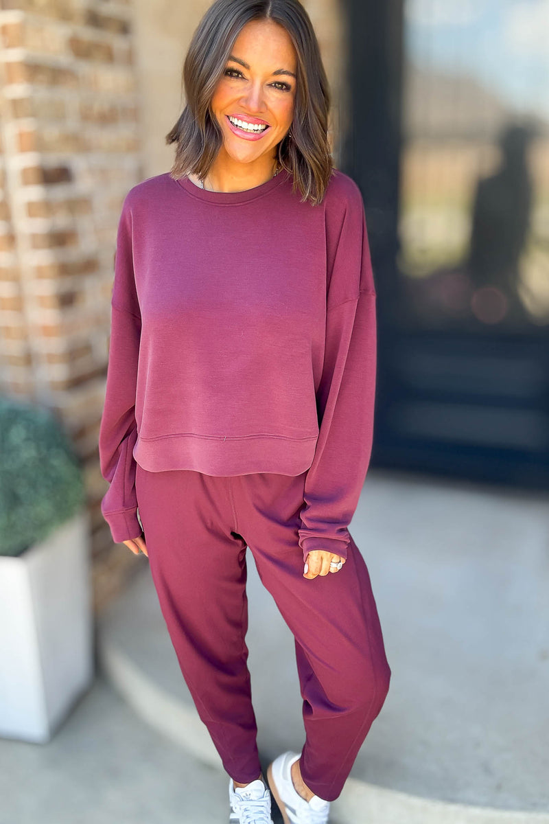 Mono B Dark Plum Laguna Dropped Shoulder Sweatshirt