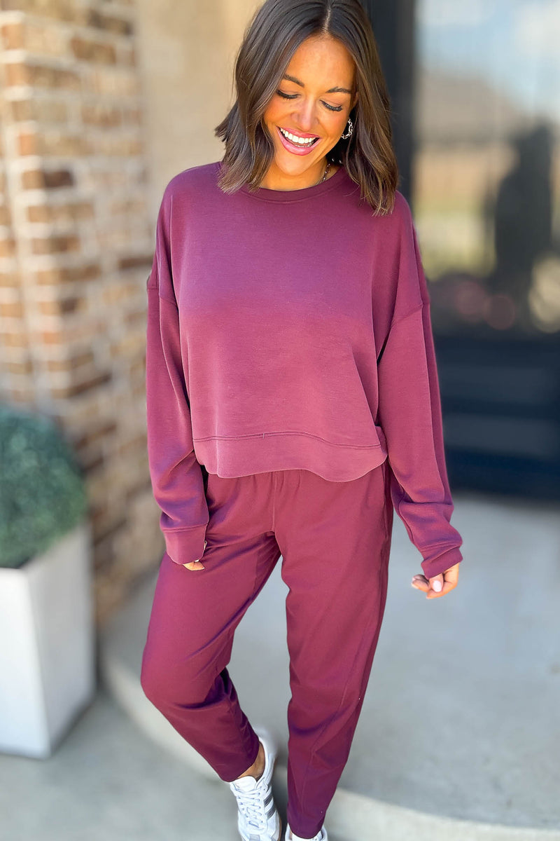 Mono B Venice Dark Plum Flow Barrel Active Pants