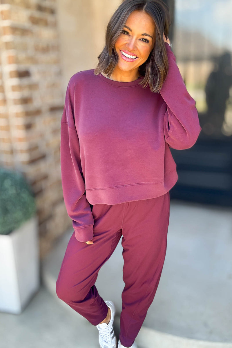 Mono B Dark Plum Laguna Dropped Shoulder Sweatshirt