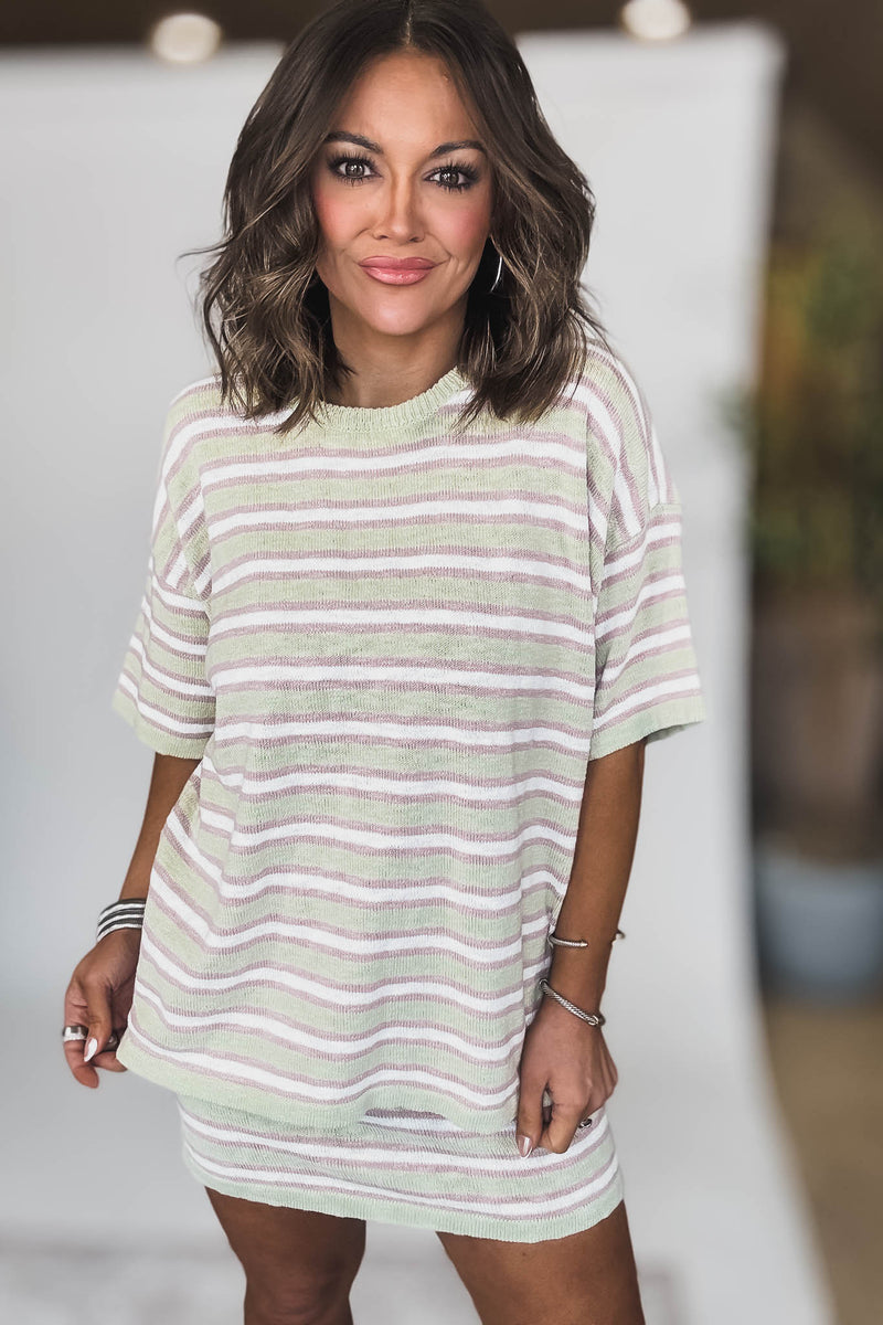 STRIPED OVERSIZED SWEATER TOP WITH MINI SKIRT