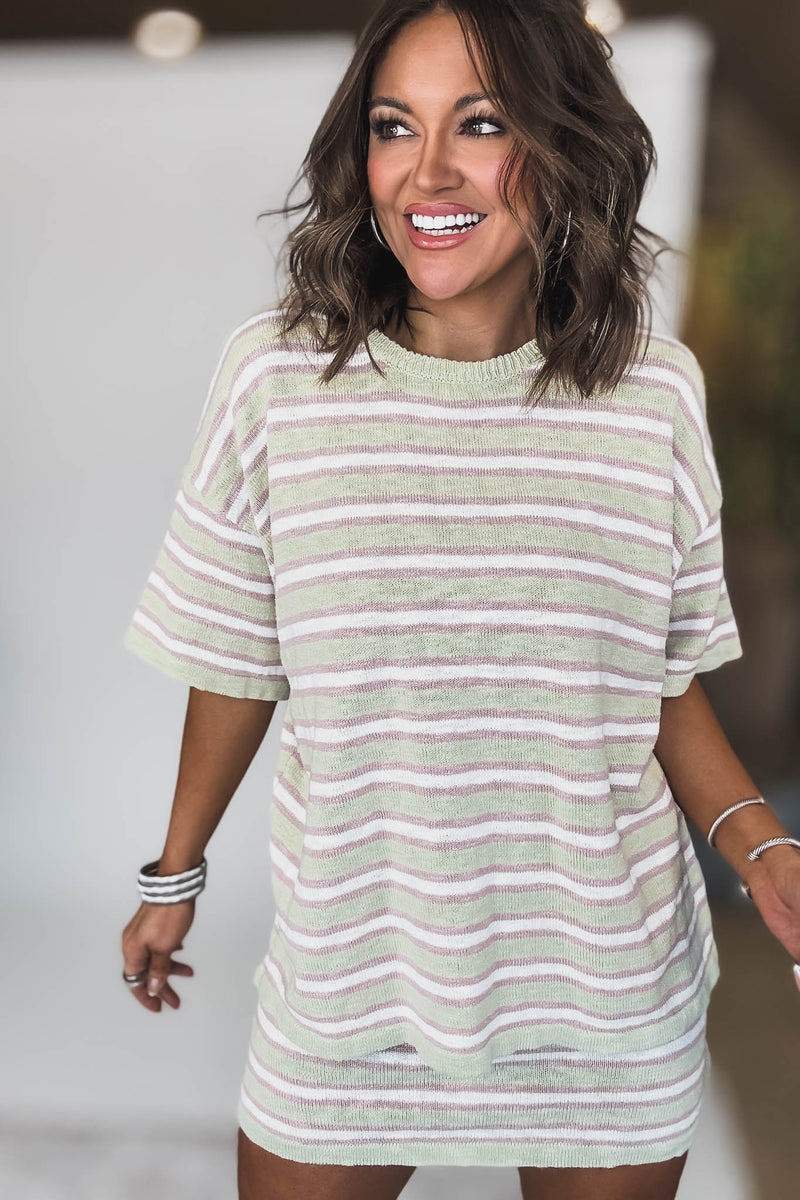 STRIPED OVERSIZED SWEATER TOP WITH MINI SKIRT