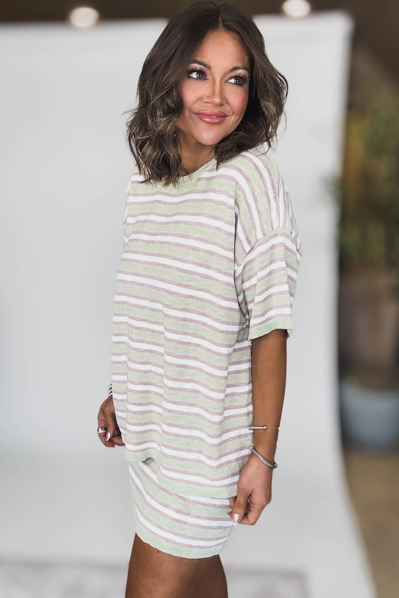 STRIPED OVERSIZED SWEATER TOP WITH MINI SKIRT