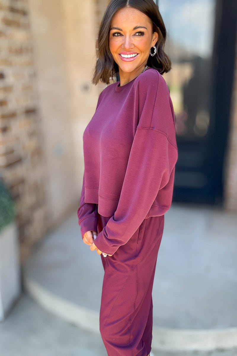 Mono B Dark Plum Laguna Dropped Shoulder Sweatshirt