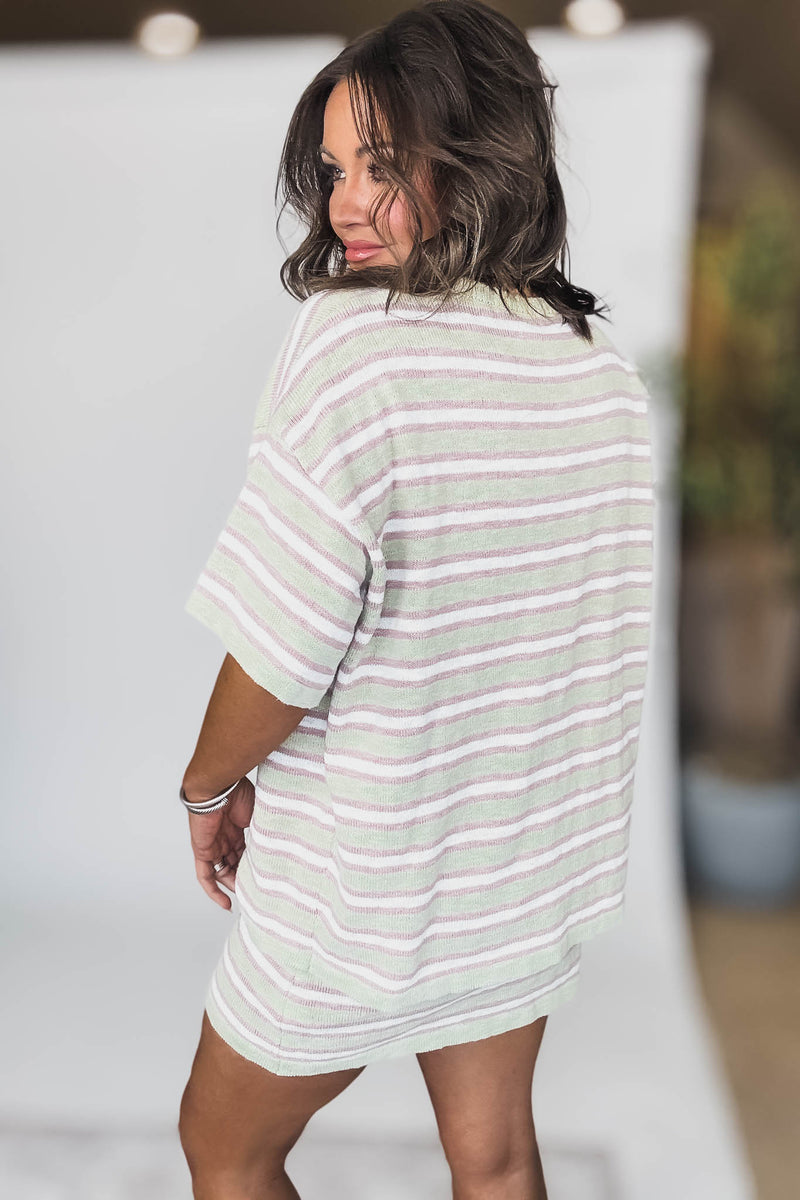 STRIPED OVERSIZED SWEATER TOP WITH MINI SKIRT
