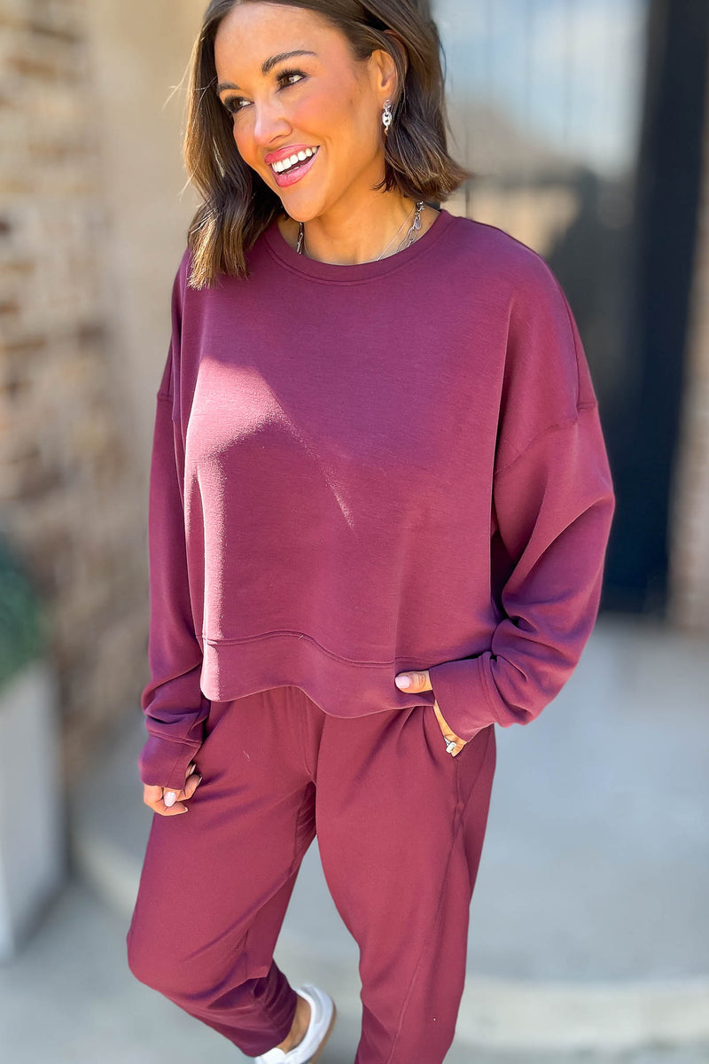 Mono B Dark Plum Laguna Dropped Shoulder Sweatshirt