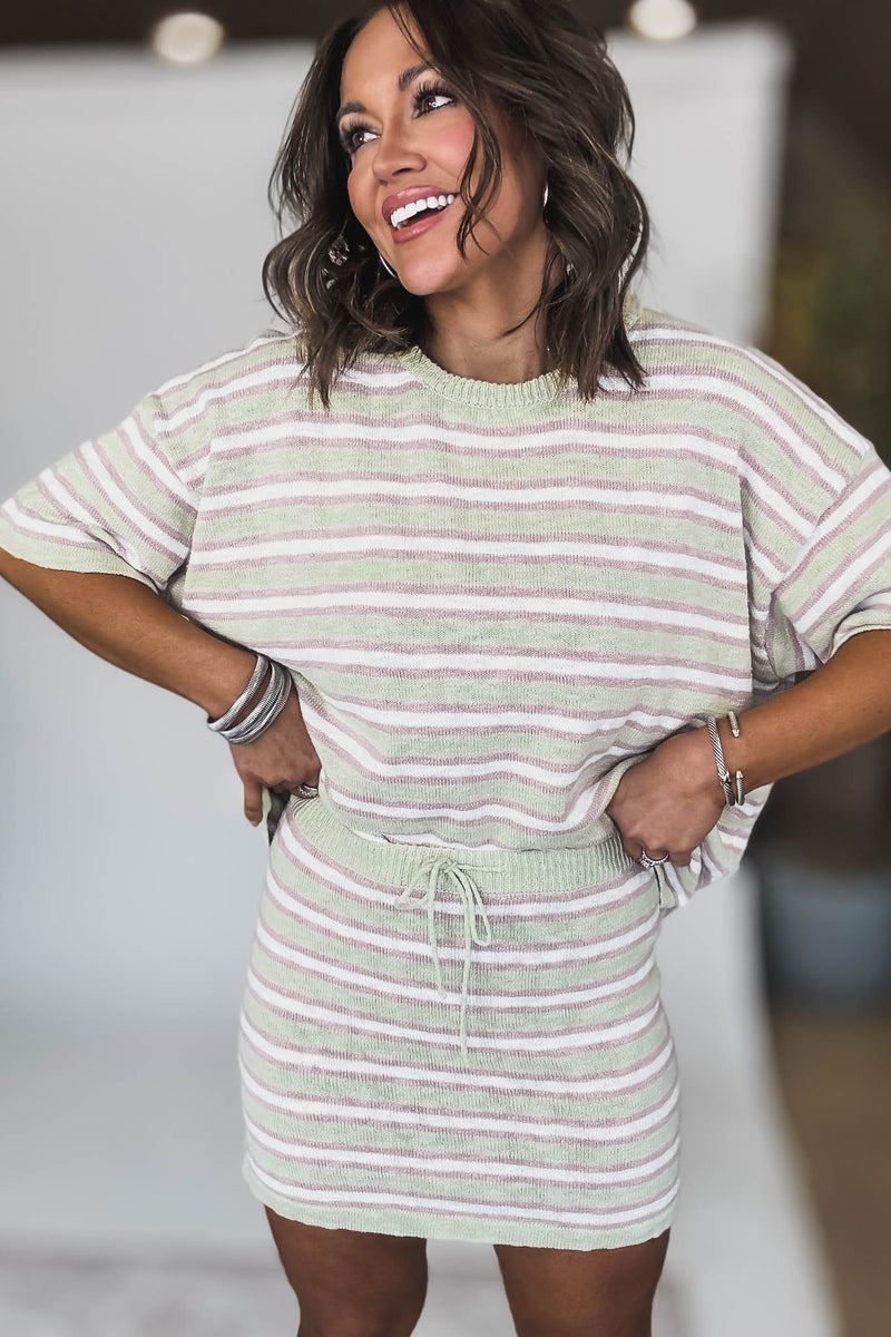 STRIPED OVERSIZED SWEATER TOP WITH MINI SKIRT