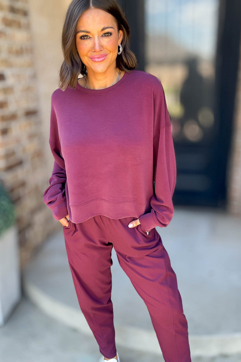 Mono B Dark Plum Laguna Dropped Shoulder Sweatshirt
