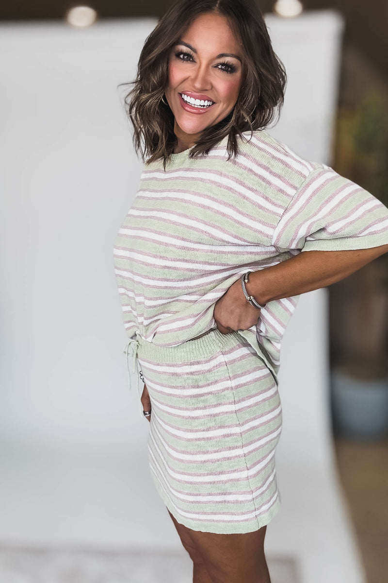 STRIPED OVERSIZED SWEATER TOP WITH MINI SKIRT