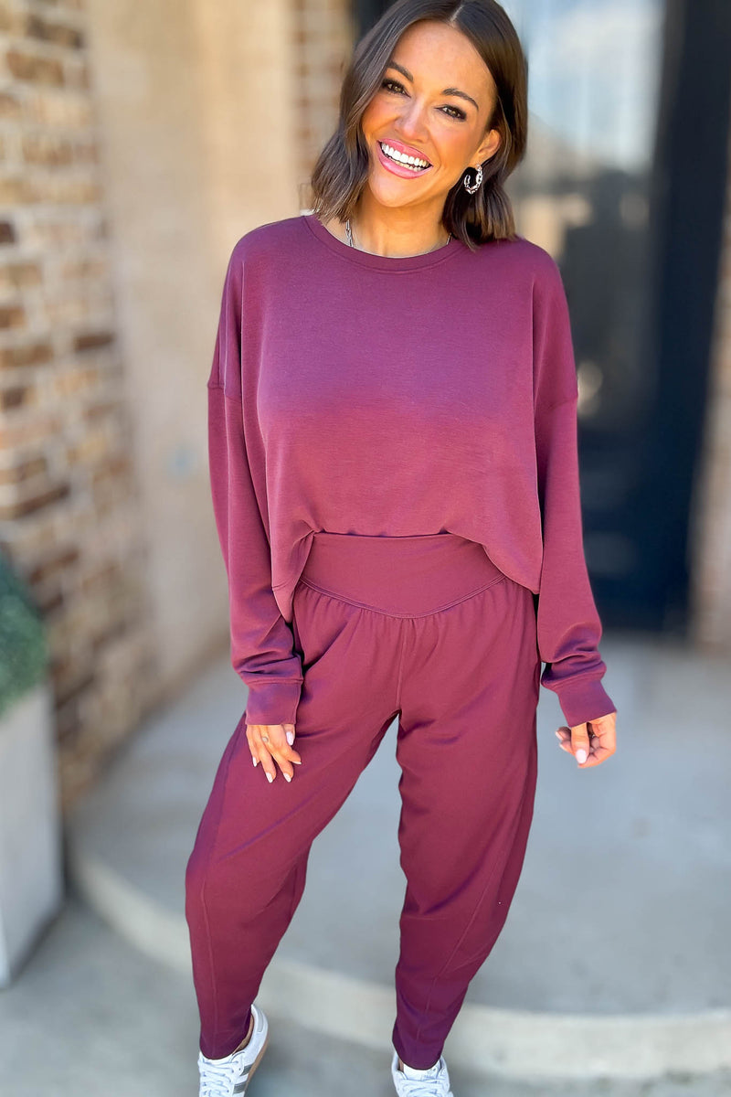 Mono B Venice Dark Plum Flow Barrel Active Pants